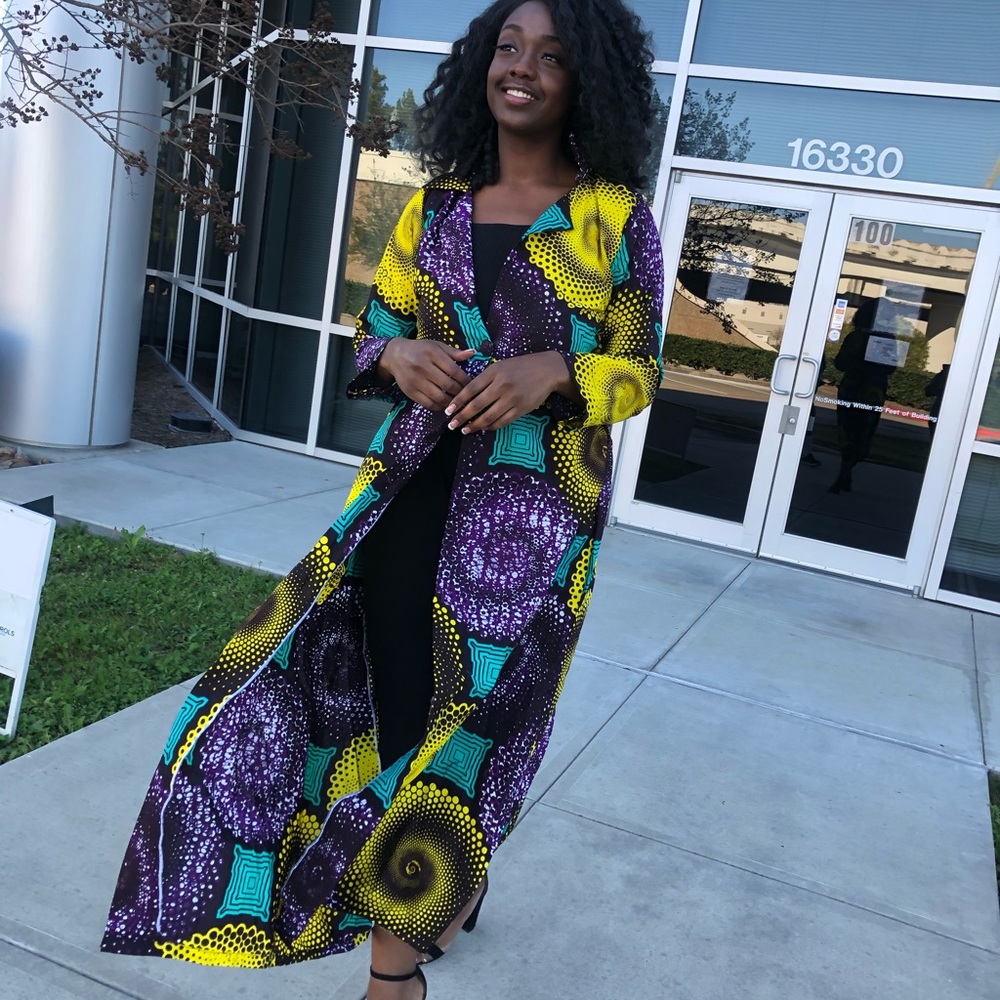 African Ankara open long dress blazer for women